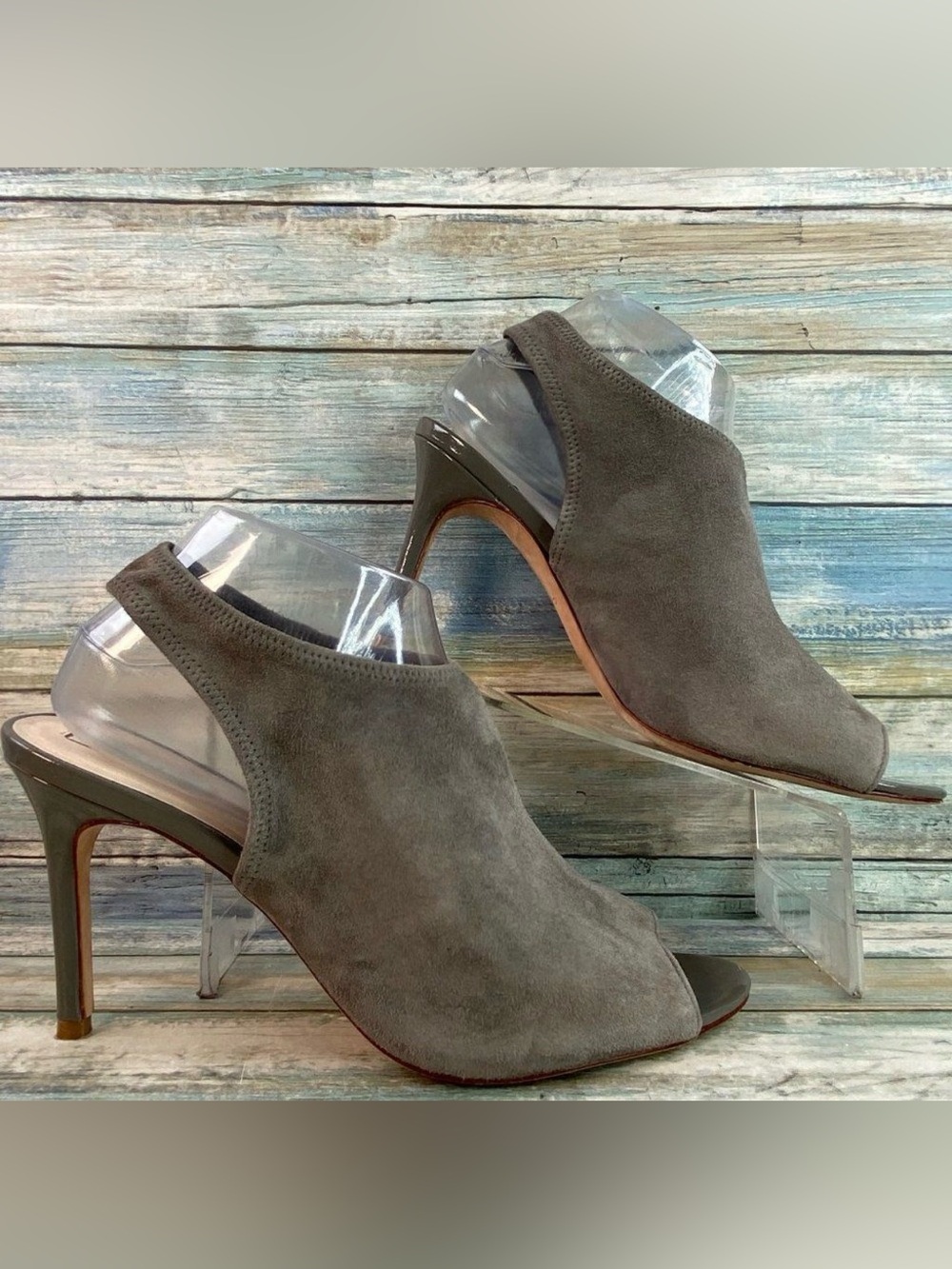 Cole Haan Backless Booties Gray Suede Slip On Slingback Open Toe Stilleto Heel